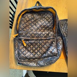 MZ Wallace Metro backpack in blue camo with matching laptop sleeve